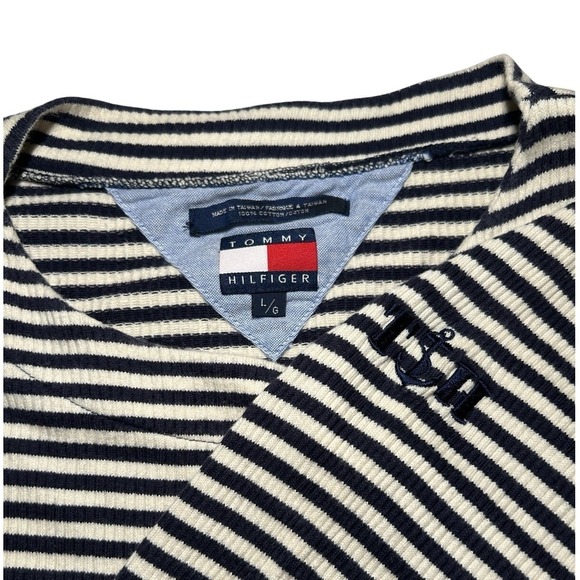 Mens Tommy Hilfiger X Large White Blue Striped Button Down Shirt Size Large - Picture 1 of 4